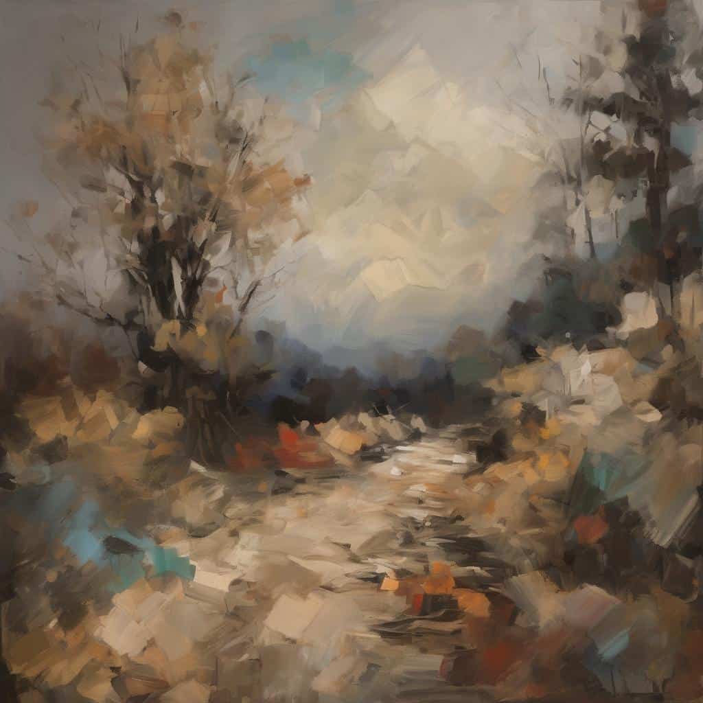 Λιβαδική τοπιογραφία με έντονα εκφραστικά στοιχεία, ζωγραφισμένη με παστέλ χρώματα και πειραματικό πνεύμα, που συνδυάζει επιστημονική ακρίβεια και καλλιτεχνική δημιουργία.