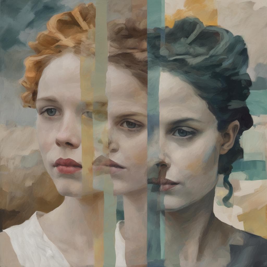 Ανθρώπινες μορφές, τέχνη και επιστήμη, δημιουργία και έκφραση, σύγχρονη τέχνη σε πίνακα, ψηφιακή τέχνη και ζωγραφική, συνδυασμός επιστημονικής και καλλιτεχνικής δημιουργικότητας.